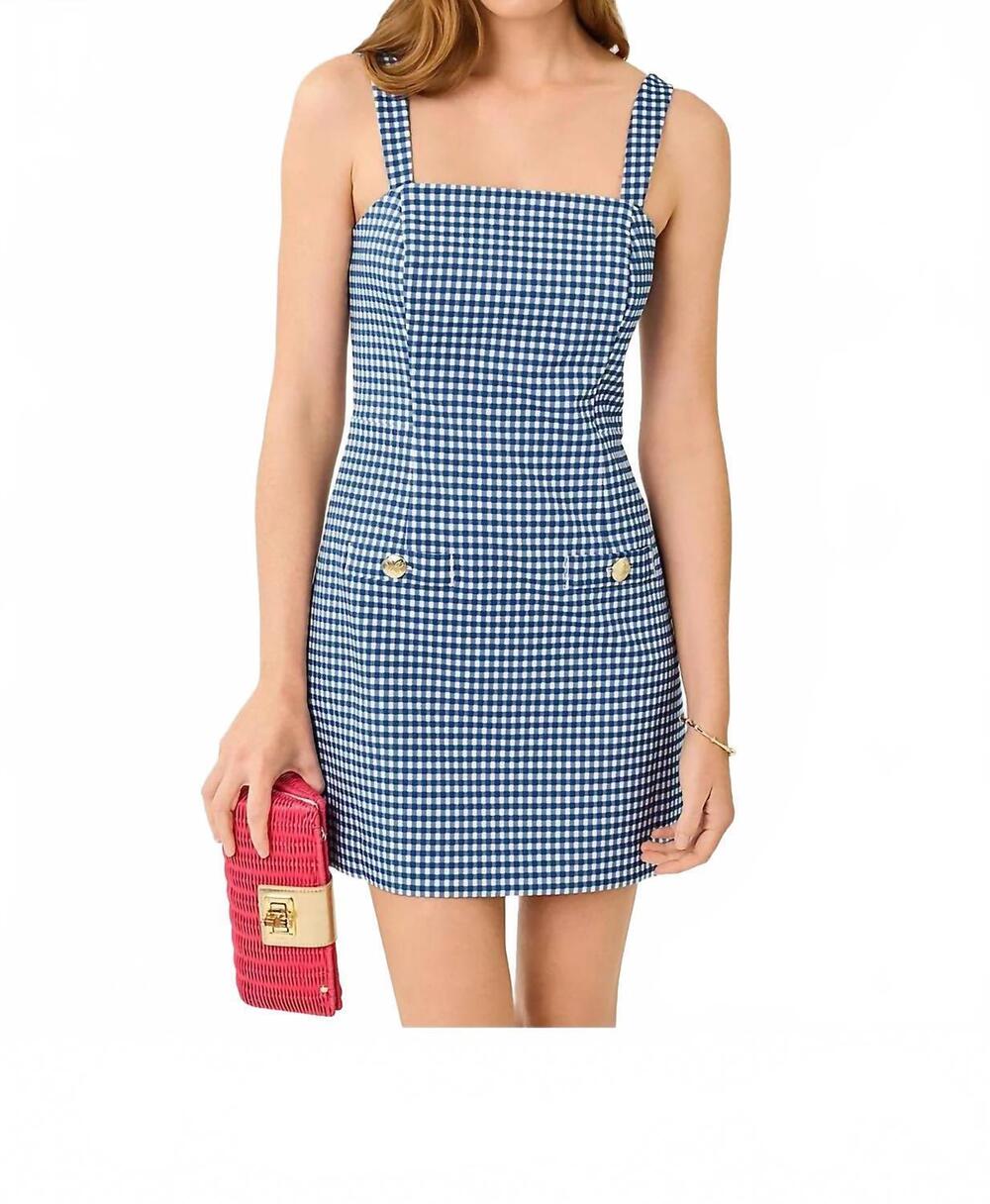 NEW LILLY PULITZER veda skirted romper in starlight navy gingham stretch jacquar